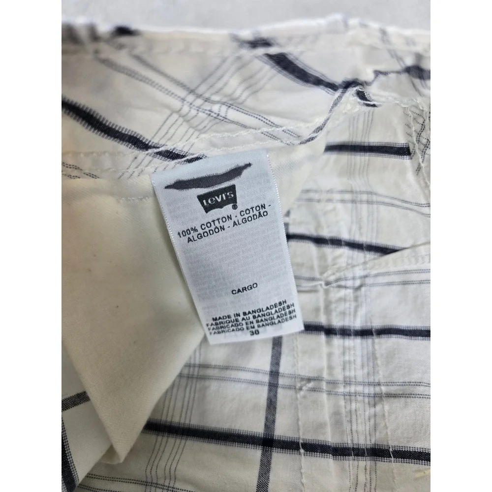 Levi's Cargo Shorts Mens 30 White Navy Plaid Cotton Relaxed Fit 505 Short NEW